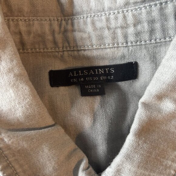 Allsaints Womens Long Sleeve Gray Shirt Sz 10 US Snap Button Edgy Grunge Capsule - Picture 2 of 16